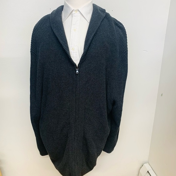 Mens Full Zip Sweater Cardigan 4X Gray All Cotton Collar Stretch  Casual Grandpa - Picture 1 of 10